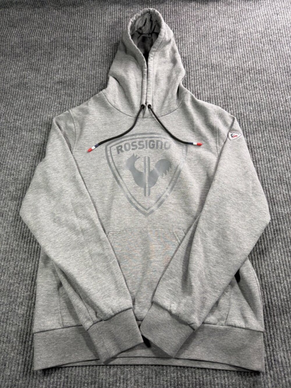 Rossignol Logo Hooded Sweatshirt Men's Medium Gray Pullover Kangaroo Pocket